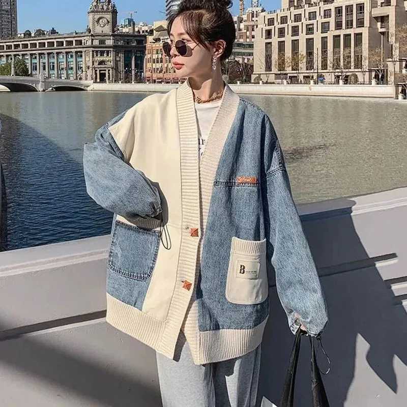 New Oversized Womens Denim Coat Autumn Design Sense Loose Baseball Jacket Top Fashion Female Sweater Patchwork Outerwear 4XLT260328