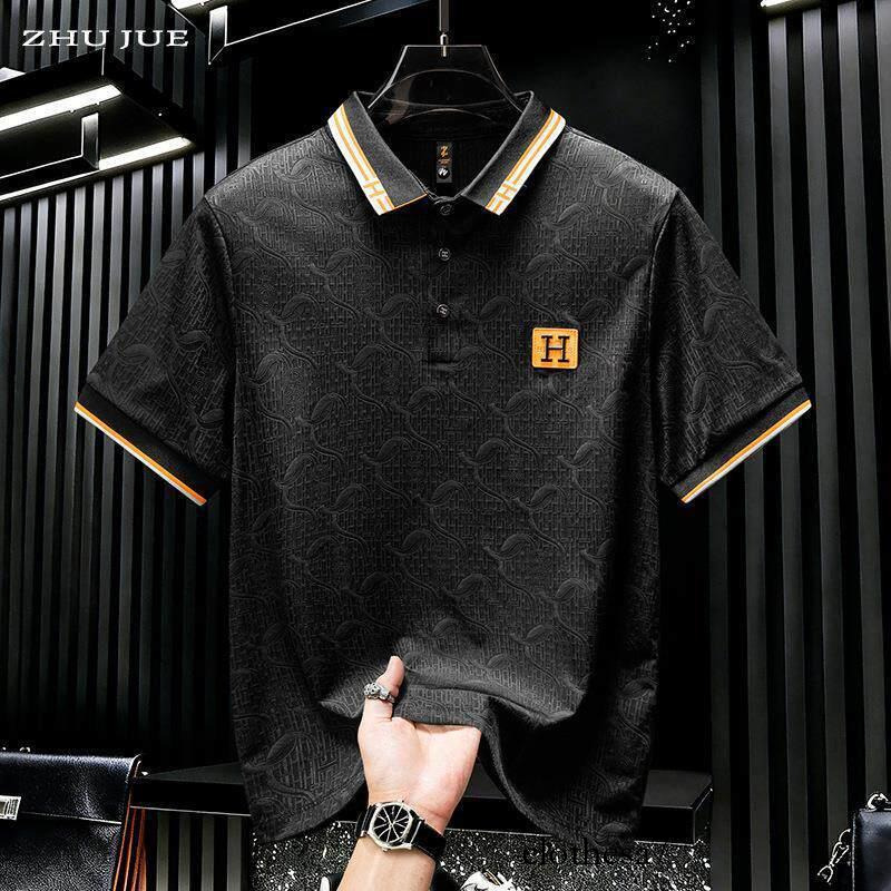 European-style summer new jacquard polo shirt, men's short-sleeve fashion casual trendy high-end collared T-shirt