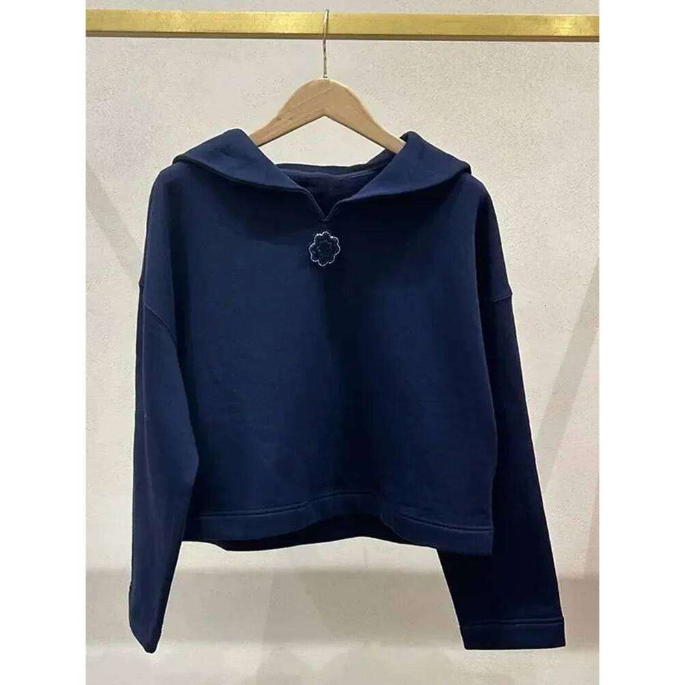 Women's Sailor Collar Short Sweatshirt Three-Dimensional Floral Embroidery Autumn Winter Lady Pullover Top Mdng260330
