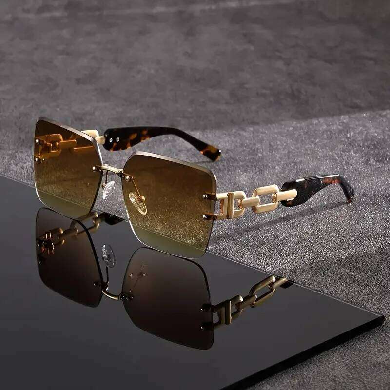 Oversized Rimless Sunglasses Women Chain Legs Sun Glasses Men Fashion Vintage Brand Shades Luxury Design Eyewear 26Y0330