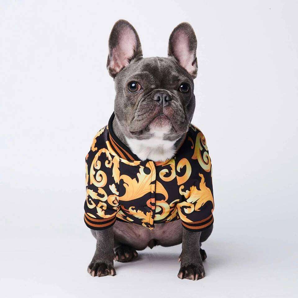 Chinese Embroidery NONOR Gold Embroidery Coat Warm Dog Clothes For French Bulldog Puppy Outfit Cotton Dogs Jacket Ropa Para Perro
