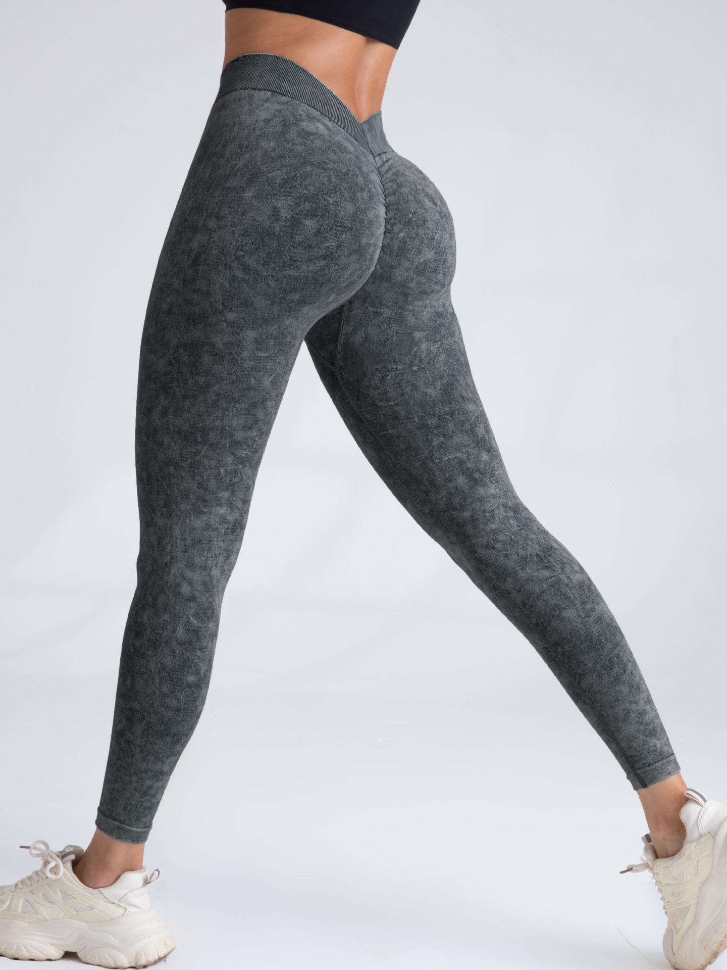 European and American V-waist sand-washed seamless yoga pants, peach butt-lifting elastic fitness pants, high-waisted tight-fitting yoga leggings