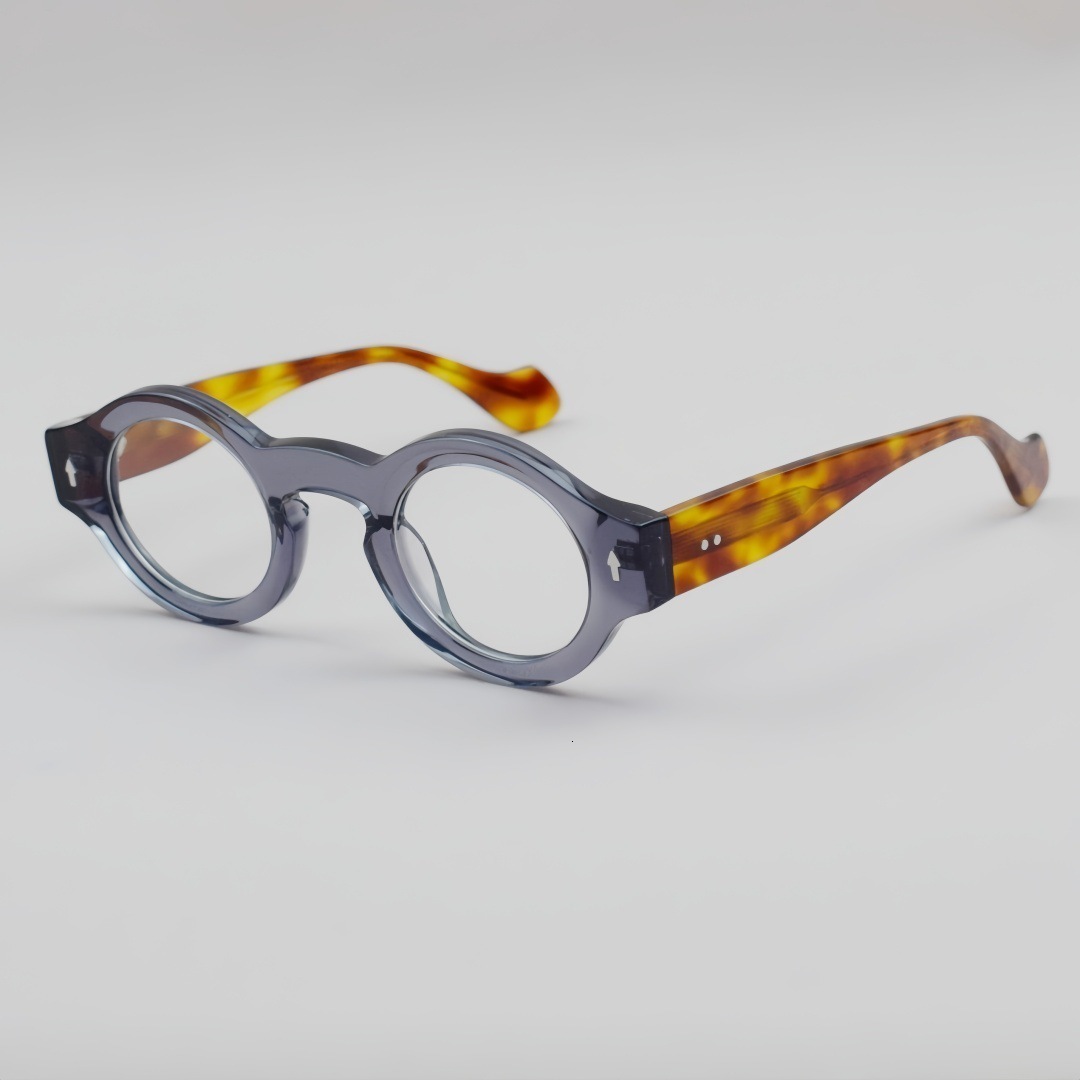 57359 Round Thicken Acetate Spectacle Frame Fashion Rivet Optical Glasses Men Lady Vintage Prescription Eyeglass 240712