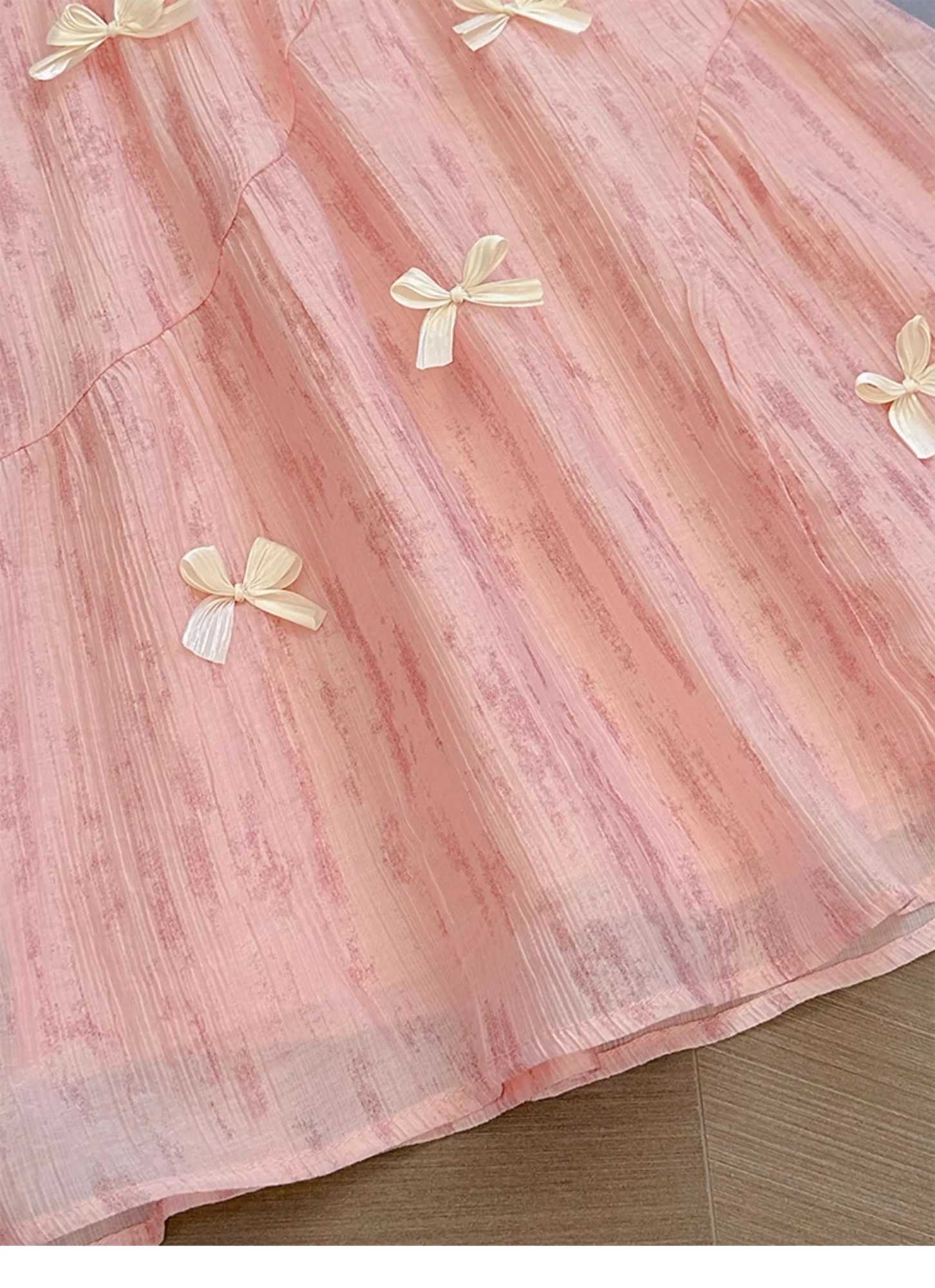 Summer New Style Girls Korean-Style Sweet Princess Dress Pink Little Girls Bow-Knot Patchwork Beautiful Sleeveless DressT260330