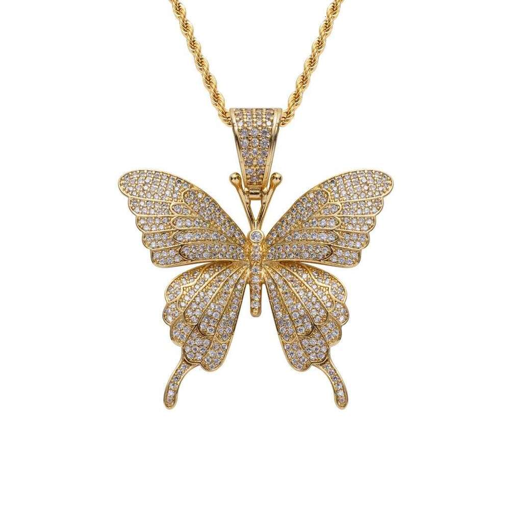 Butterfly Pendant With Micro-Inlaid Zircon, Hip-Hop Personalized Trendy Necklace
