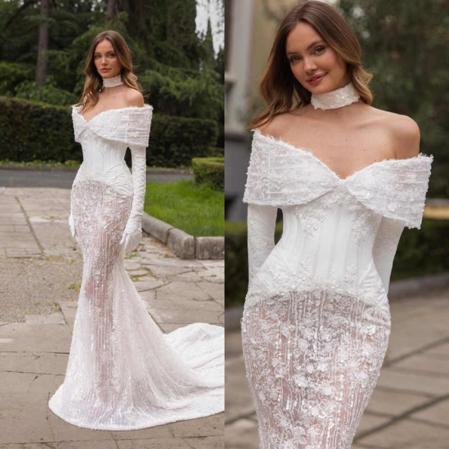 Dubai Customized Mermaid Wedding Dress Boho Off Shouldr Lace Appliques Bridal Gowns For Black Girls Robes