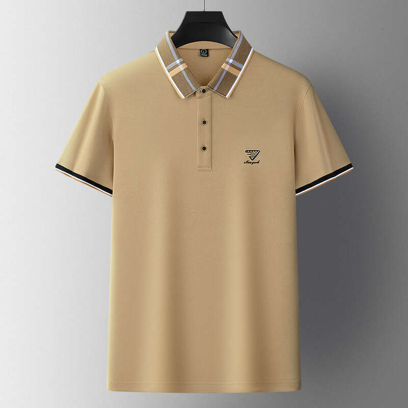 Silk Cool Fit Fashion Simple Short Sleeve Business Casual Versatile Solid Color Polo Shirt Healthy Skin-Friendly Men