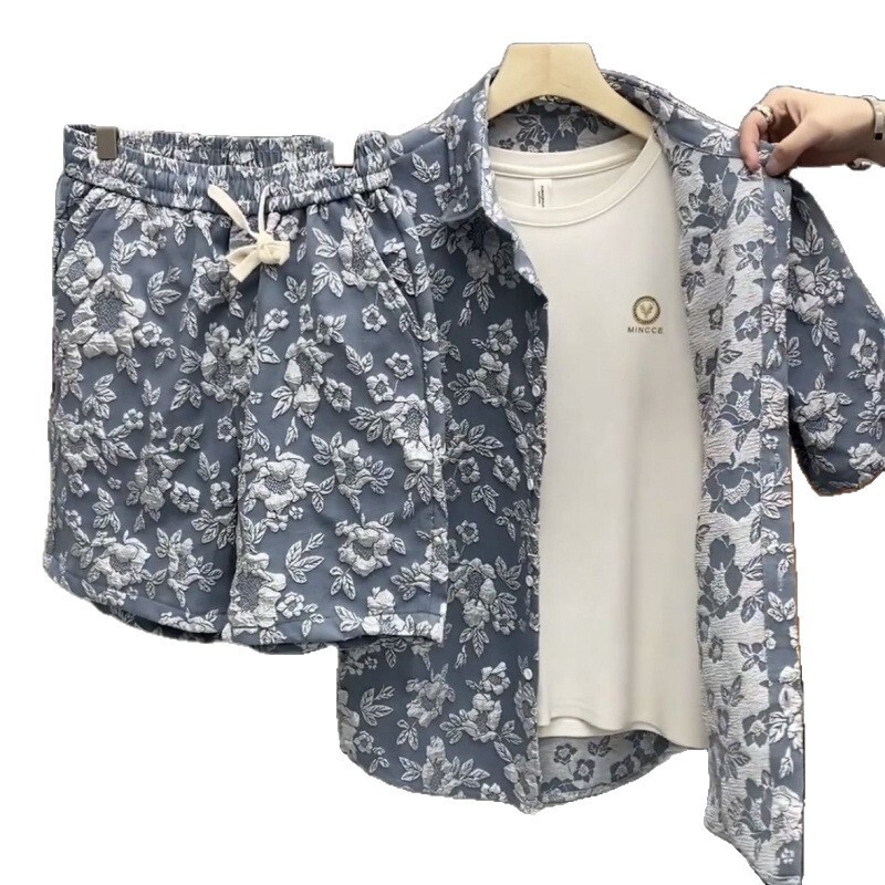Luxury Brand Designer Clothes Summer New Embossed Casual Set For Men Trendy Cool Quick-Dry Shirt Short Sleeve Shorts Thin Two-Piece Set