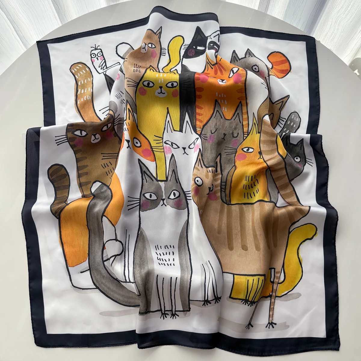 Imitation Silk Square Scarf Wen Cat Printed Fashion Accessories Hairband Foualrd Bandana Neckercheif X260328