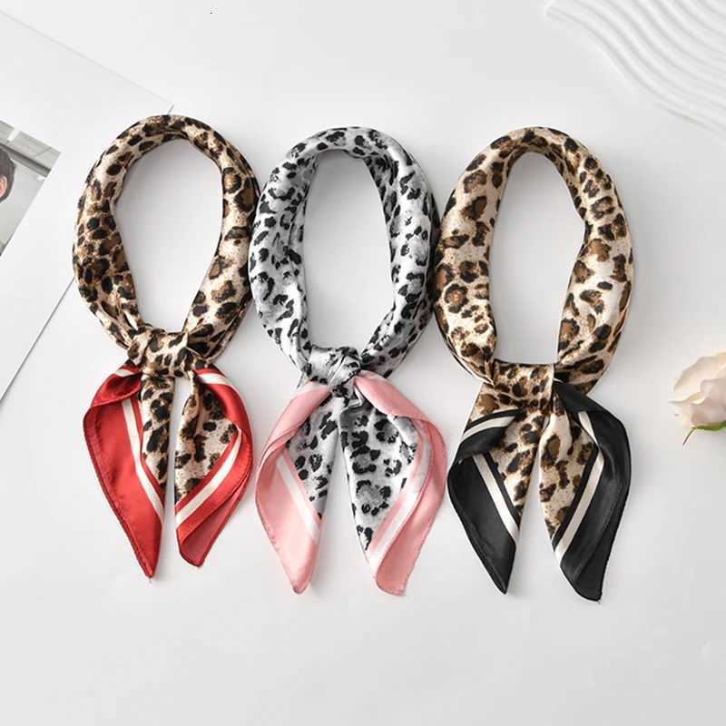 60cm Leopard Print Kerchief Hair Scarf For Wen Silk Satin band Hijab Scarfs Fem Square Neck Scarves For Ladies X260328