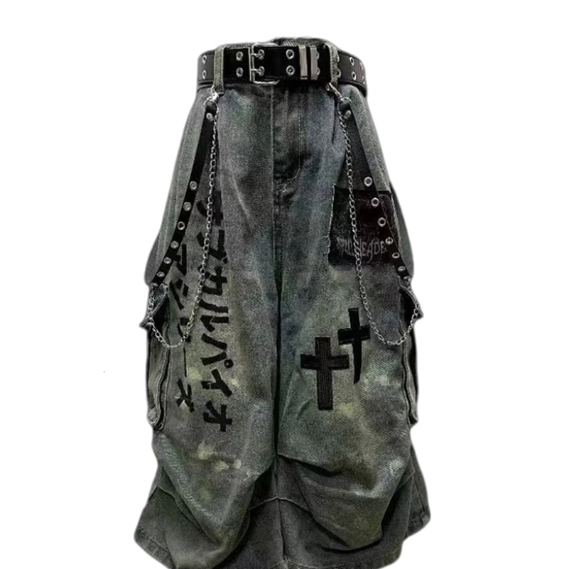 Summer Women Goblin Core Cross Denim Jorts Shorts Y2k Calf-Length Jean Pants Trashy Y2K Abi Japanese Cyber Punk Grunge Unisex 260327