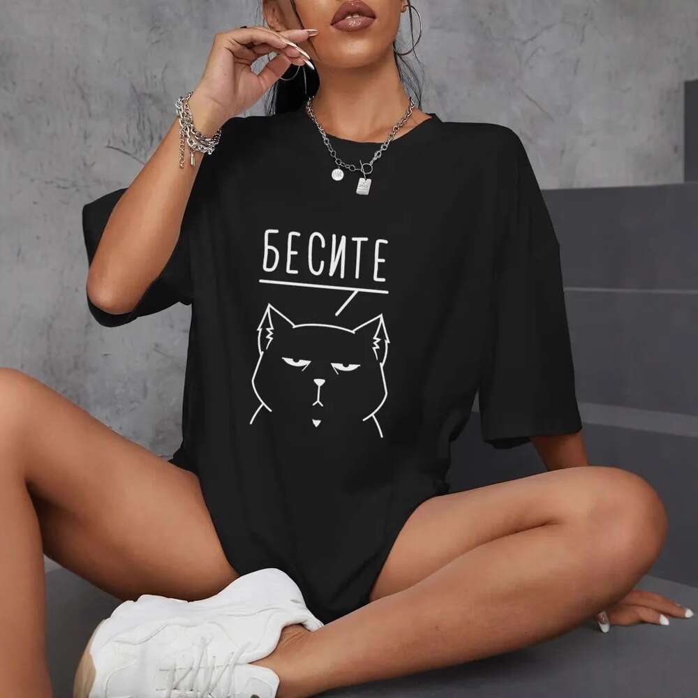 European And American Foreign Trade Cross Border Cotton Short Sleeve T Shirt For Women Loose Mid Length Printed Top New Summer Round Neck Base Shirt