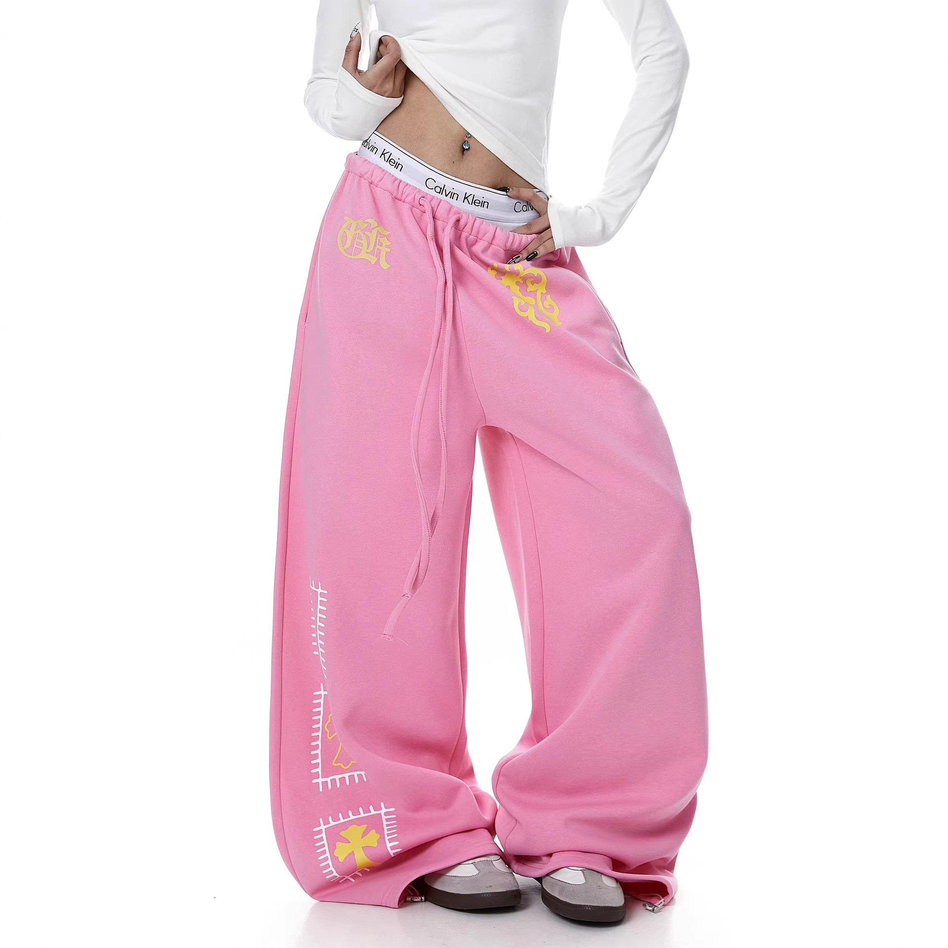 American high street gothic style creative printed sweatpants for women, summer jazz dance pants, hip-hop slim-fit curved pants