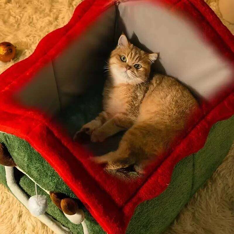 Christmas Nest Warm Soft Plush Multifunctional Dog Bed Thickened Closed Design Removable Cat House Pet Product