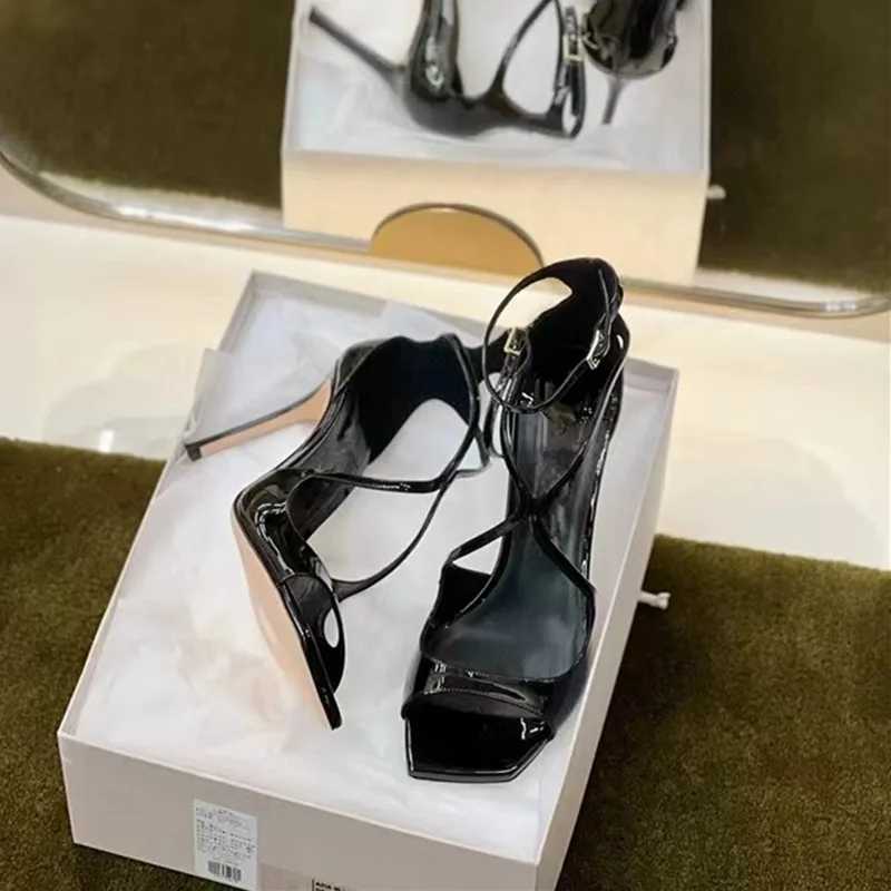 2025 Summer New brand Patent Leather Women Gladiator Sandals Fashion Square toe Stiletto High heels Party Dress Shoes Sandalias Z260330
