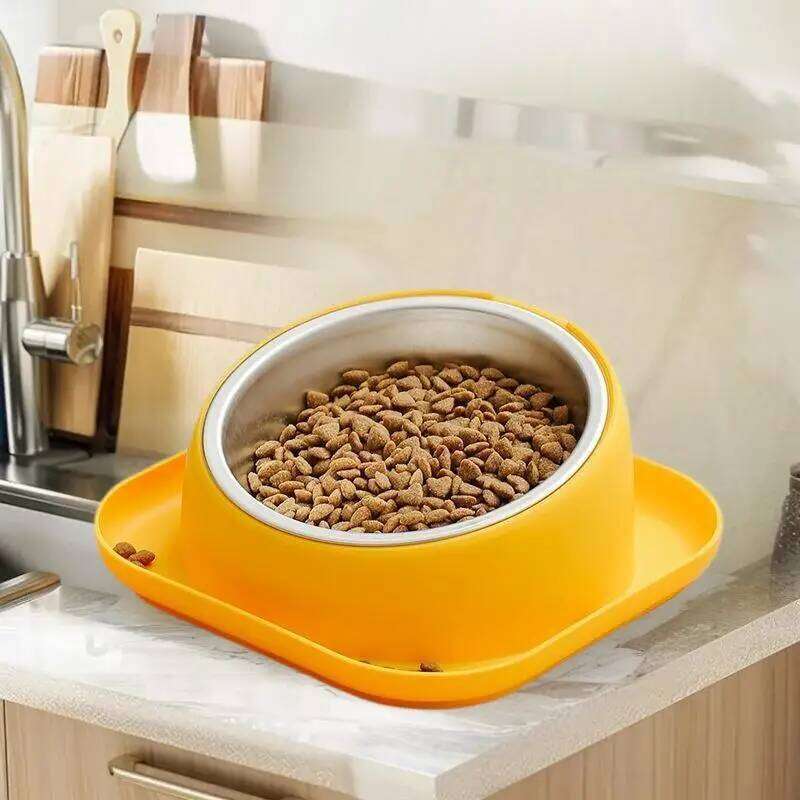 Tilted Stainless Steel Pet Bowl - Anti-Knock Dog/Cat Food Basin, Cervical Spine Protection 26W0330