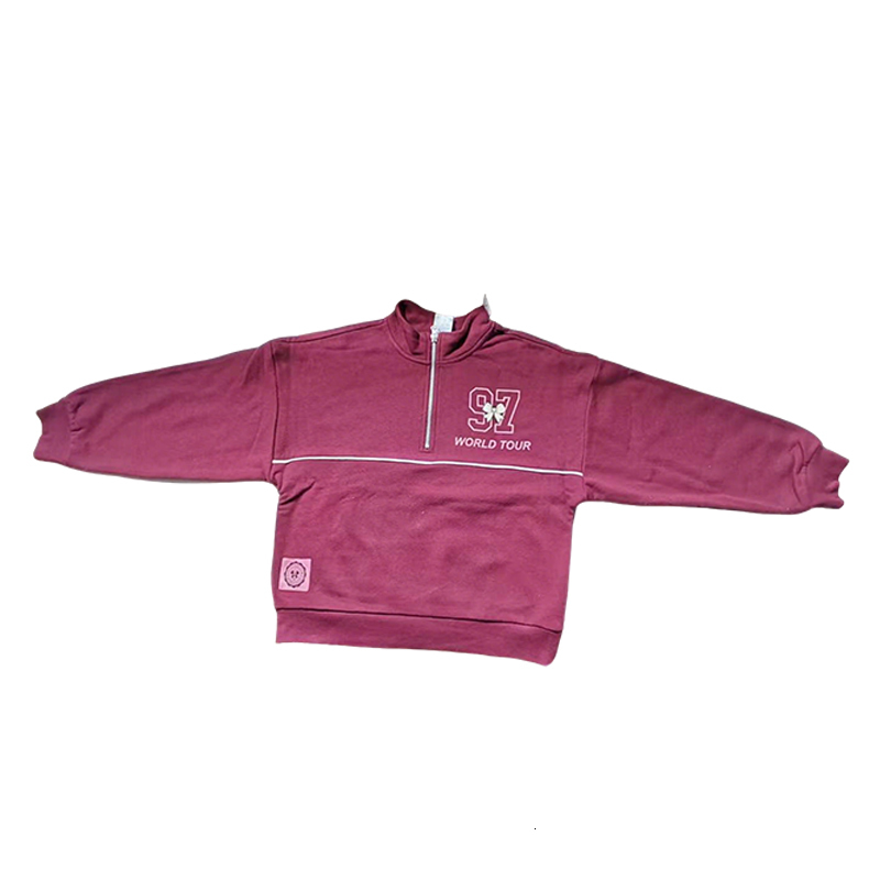 Kids Girls Pink Half Zip Sweatshirt, "97 WORLD TOUR" City Print Pullover with Bow Detail