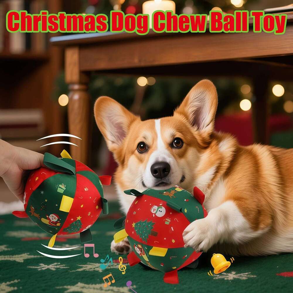 Christmas Dog Balls Electric Interactive Plush Toy Ball for Dogs Built-In Bell Anti-Bite Chew Toys with Squeaker Pet Product
