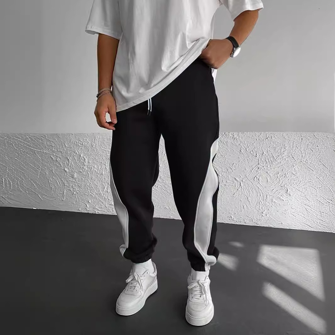 US size spring and autumn regular mens sports casual patchwork color-blocking sweatpants