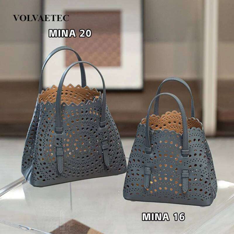 VOAETEC New Tote French Cowhide Handmade Niche Laser Flower Hollowed Real Leather Vegetable Basket Bag Retro Casual