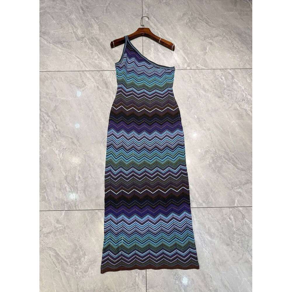 Women One Shoulder Zigzag Metallic Sleeveless Slim Long Dress Mdng260330