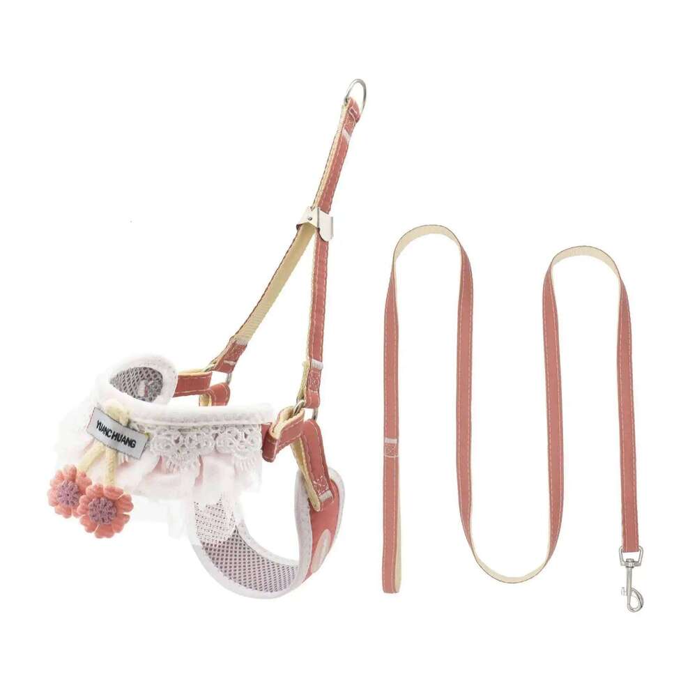 Puppy Cherry Double Chest Back Pomeranian Walking Teddy Leash Collar Dog Harness for Small Dogs