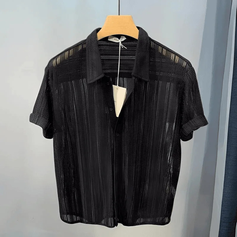 High-End Hollow n Mens Summer Thin Short-Sleeve Shirt - Lapel Casual Top 260327