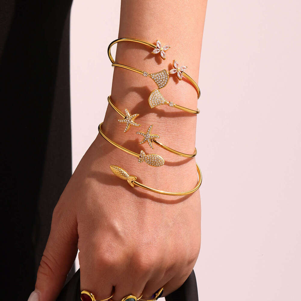 New Starfish Small Fish Full Diamond Ocean Style Series Bracelet Elegant Personality Women's Wristband Jewelry