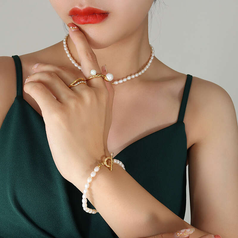 Geometric OT Clasp Bracelet Necklace Two-piece Set, Japanese Korean Style, Fresh And Simple, Non-fading, Unisex Metal Accessories