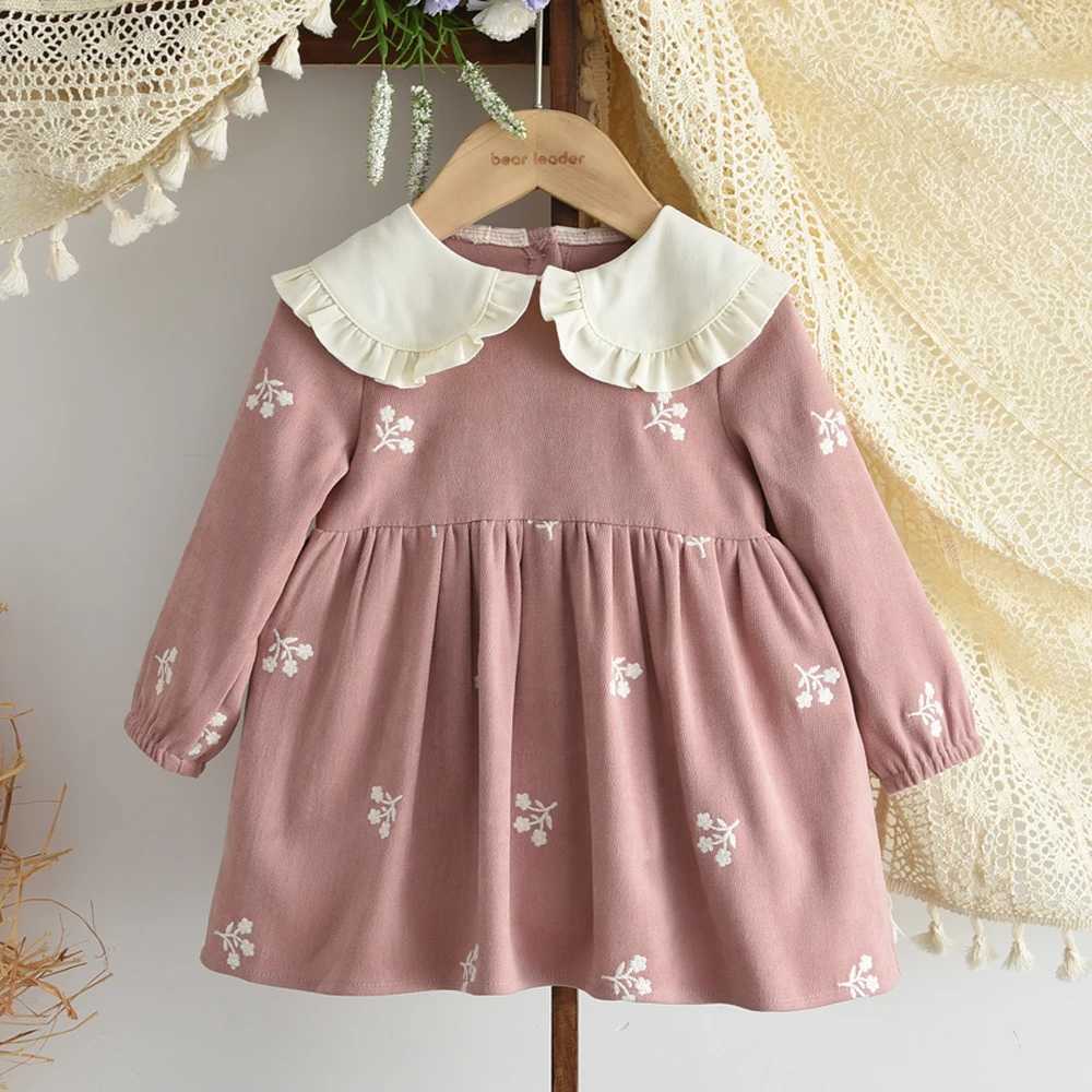 Sweet and Lovely Pink Baby Girl Doll Collar Long Sleeved Floral Princess Dress Korean Version Autumn NewT260330