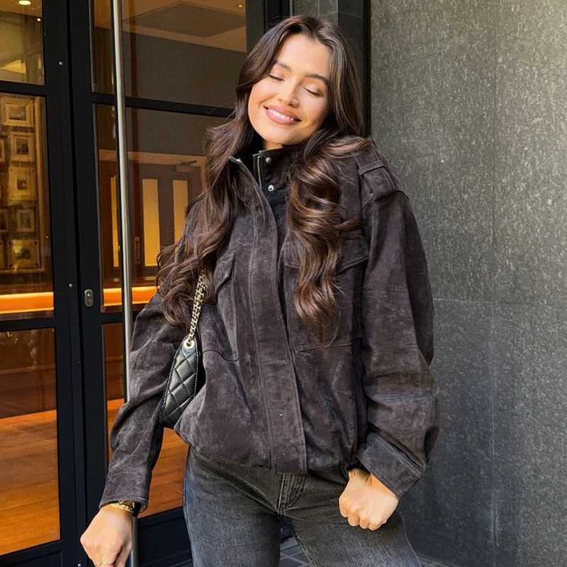 Womens Jacket Black Suede Jacket New Coats And Jackets Lady Autumn 2025 New Collection Long Sleeve Tops Comfortable StreetwearT260328
