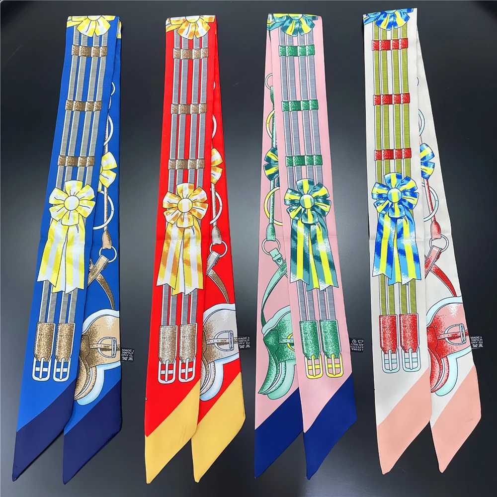 Fashion Wen Scarf 2024 Brand Design Silk Scarf Fashion Horse Rope Print band Skinny Bag Hair Scarves Neckerchief X260328