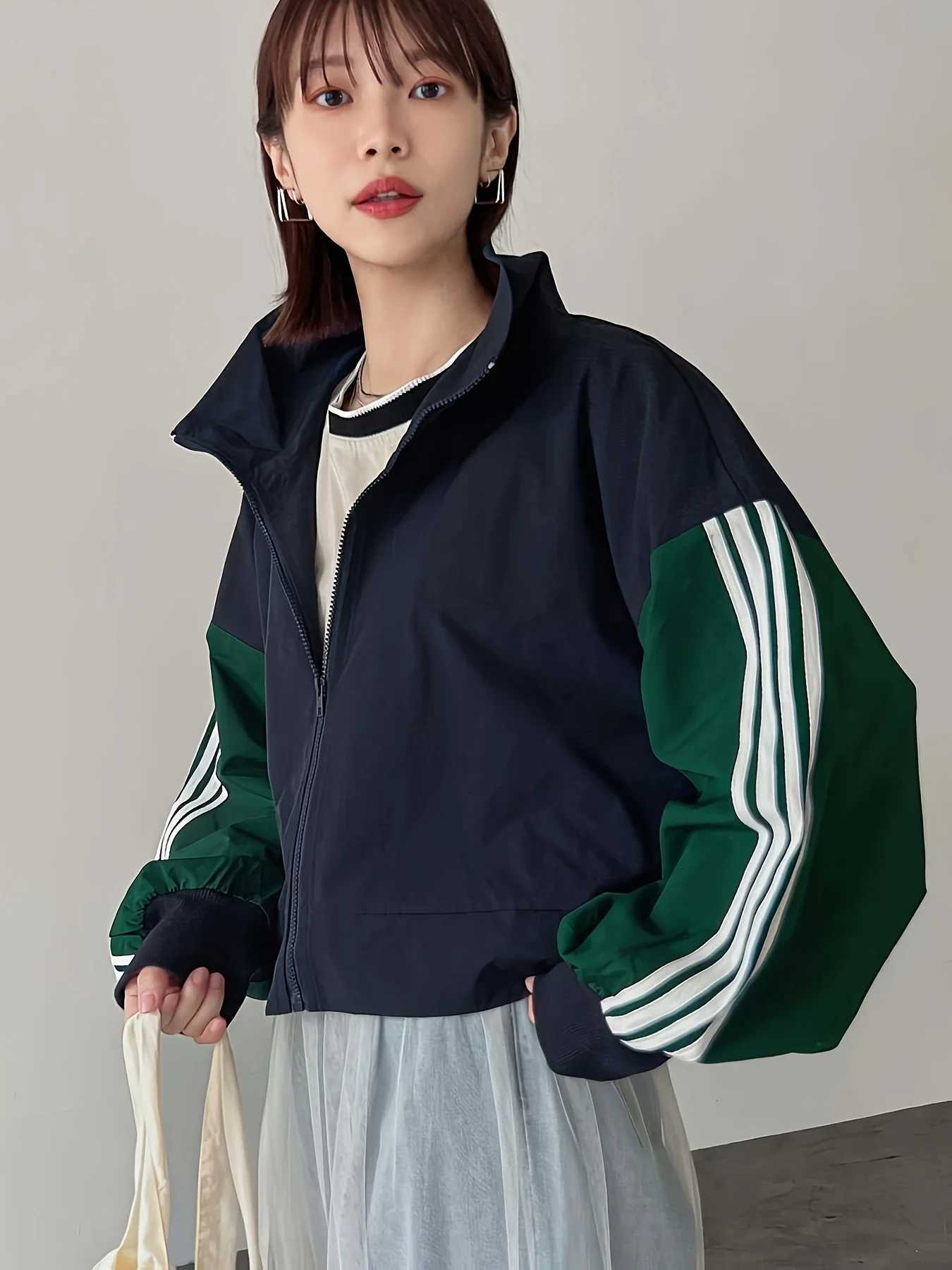Womens Fashion Tops Stylish Color-Block Cardigan CoatT260328