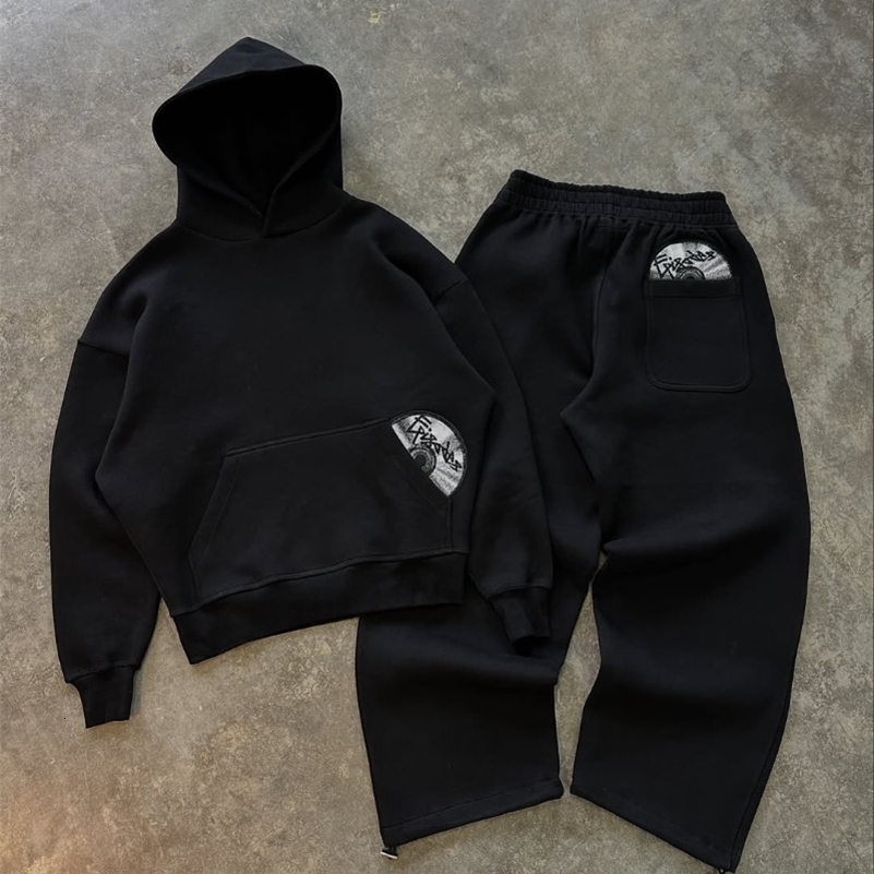 Street wear punk hip hop men suit Y2K American gothic Harajuku embroidery jumper oversized casual loose sports suit 260327
