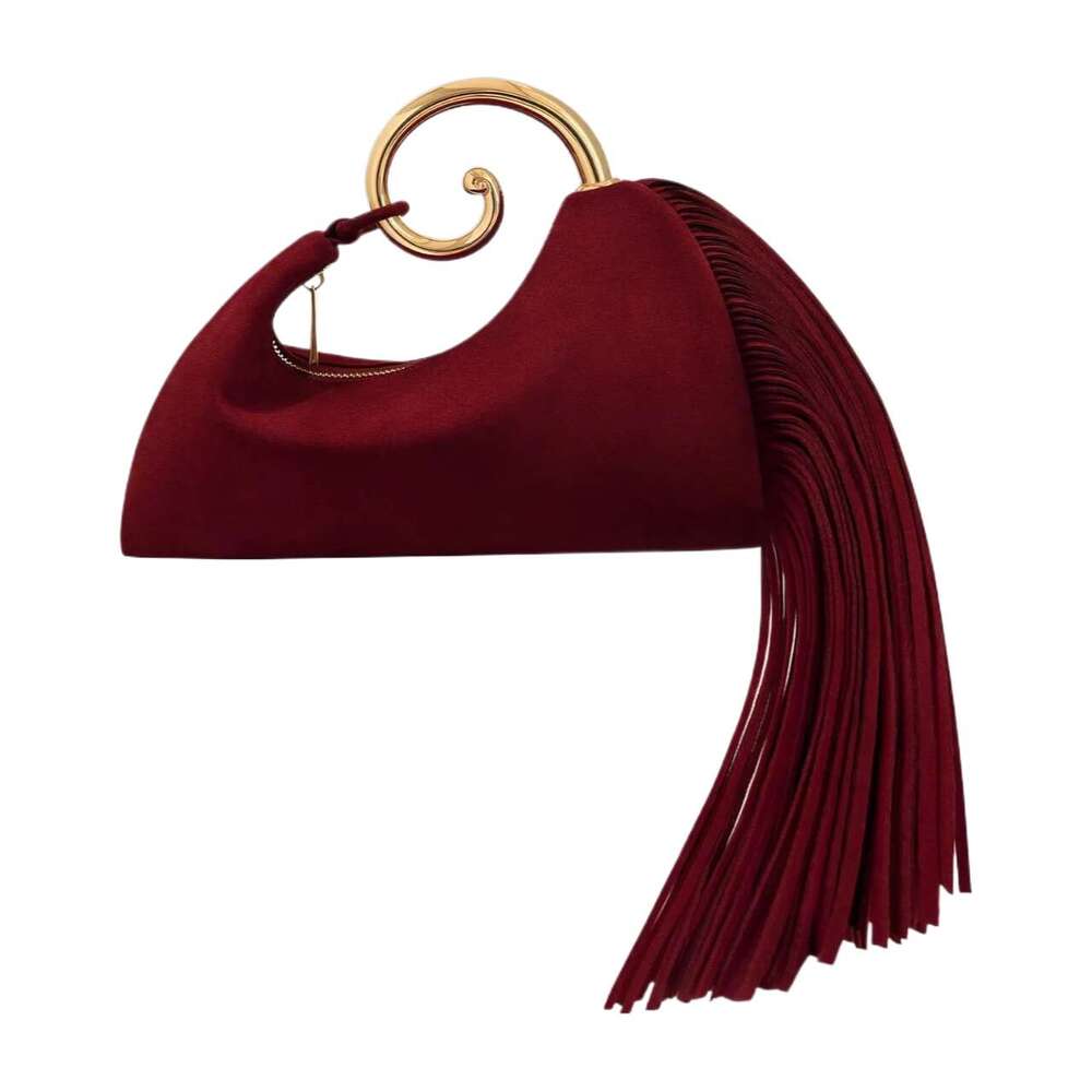 Trendy Creative Horsetail Shape Women S Handbag French Elegant Tassel Design Metal Ring Cloud Bag Prom Clutch Purse Banquet Bags Clutch Bags