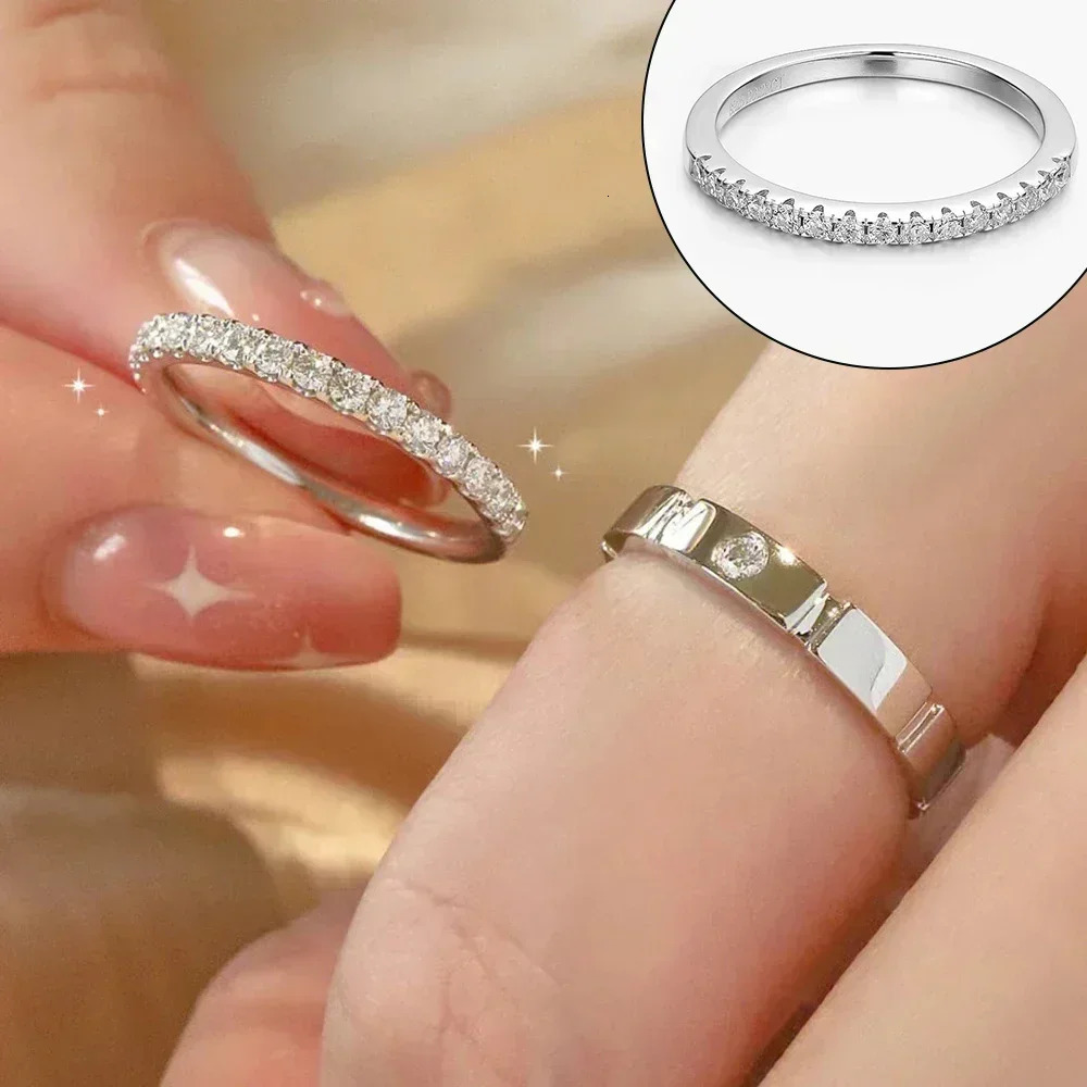 15/m Full Diamond Couple Ring Certified 100 925 Sterling Silver Engagement Ring Set Band For Women Men 260324