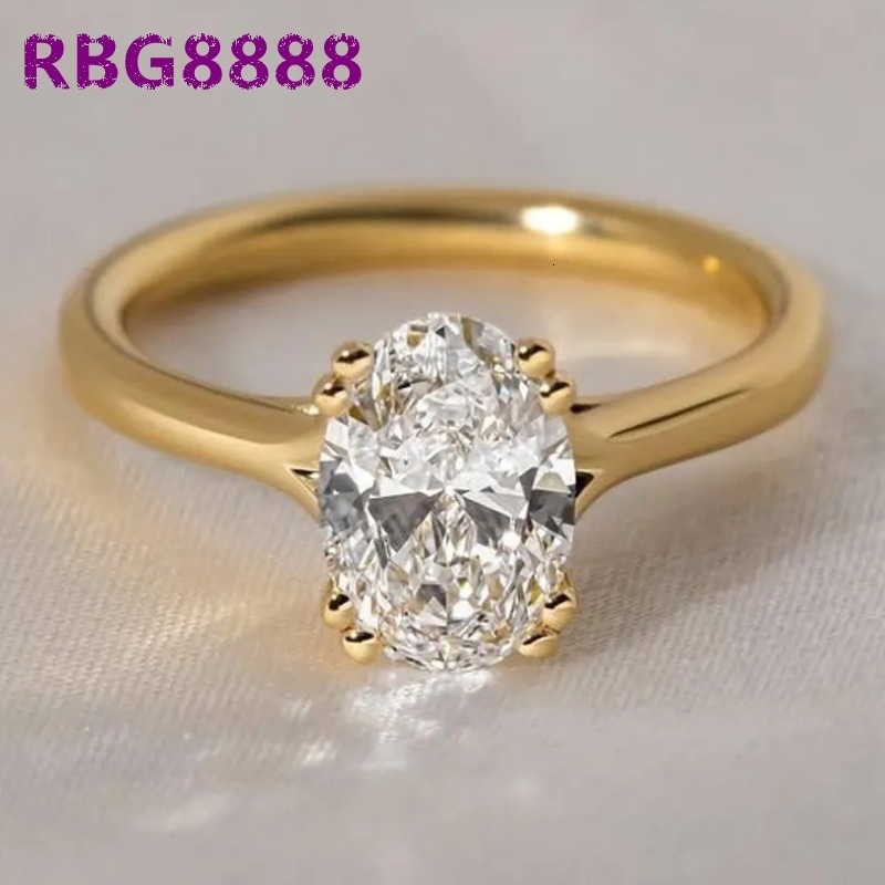 Lab Grown Diamond Ring 18K 14K 10K Solid Gold IGI Certified CVD HPHT VVS Engagement Wedding Women Men Oval Cut Rhodium Plated