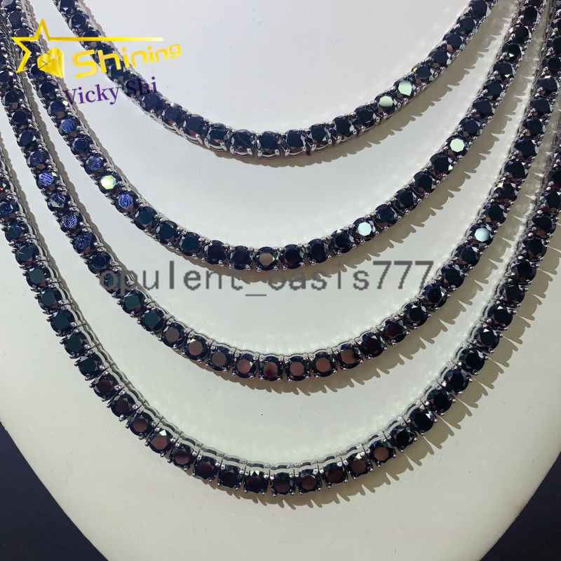 Factory Price Pass Diamond Tester 925 silver 925 silver 925 silver 5mm Black Moissanite Tennis Chain Bracelet Necklace