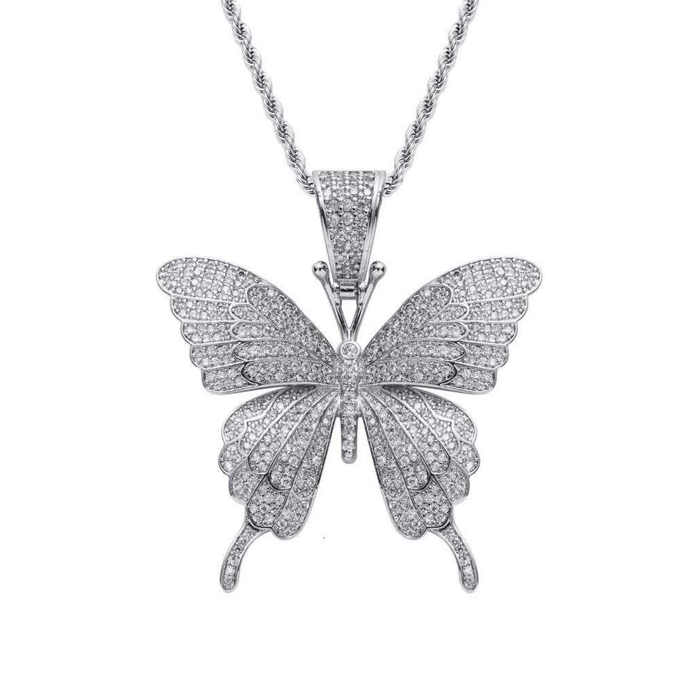 Butterfly Pendant With Micro-Inlaid Zircon, Hip-Hop Personalized Trendy Necklace