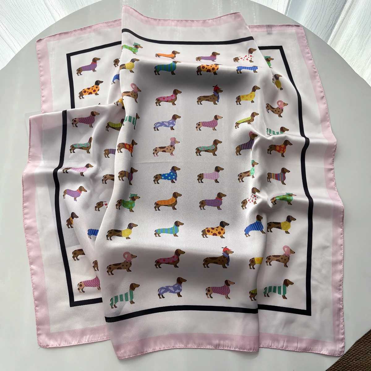 Imitation Silk Scarves Banda Cotton Dog Printed Square Scarf For Wen StylishLuxury Hijab Neckerchief Elegant Shawl Wraps X260328
