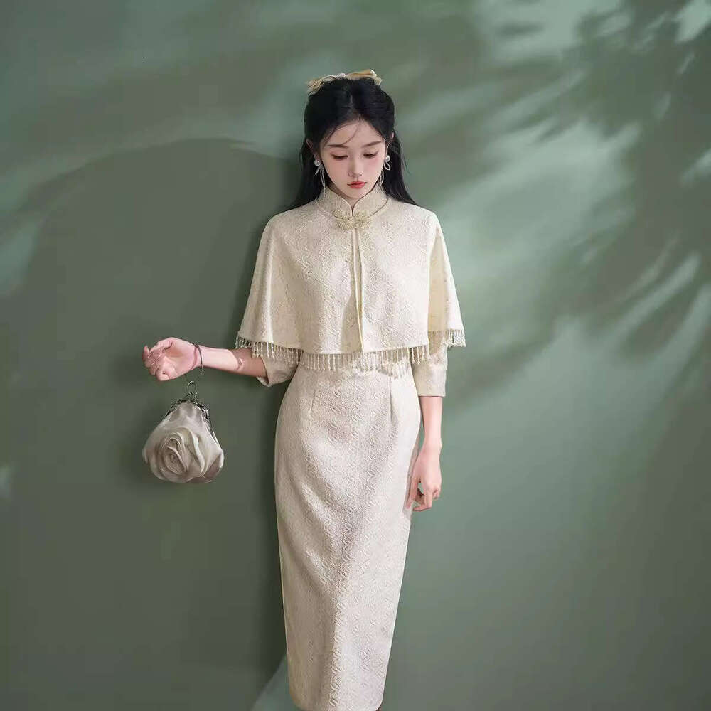 Autumn New Improved Cheongsam, Daily Wear, Traditional Chinese Style, Slim Fit, Elegant White Two-Piece Set, Young Style Cheongsam For Women Qipao Han