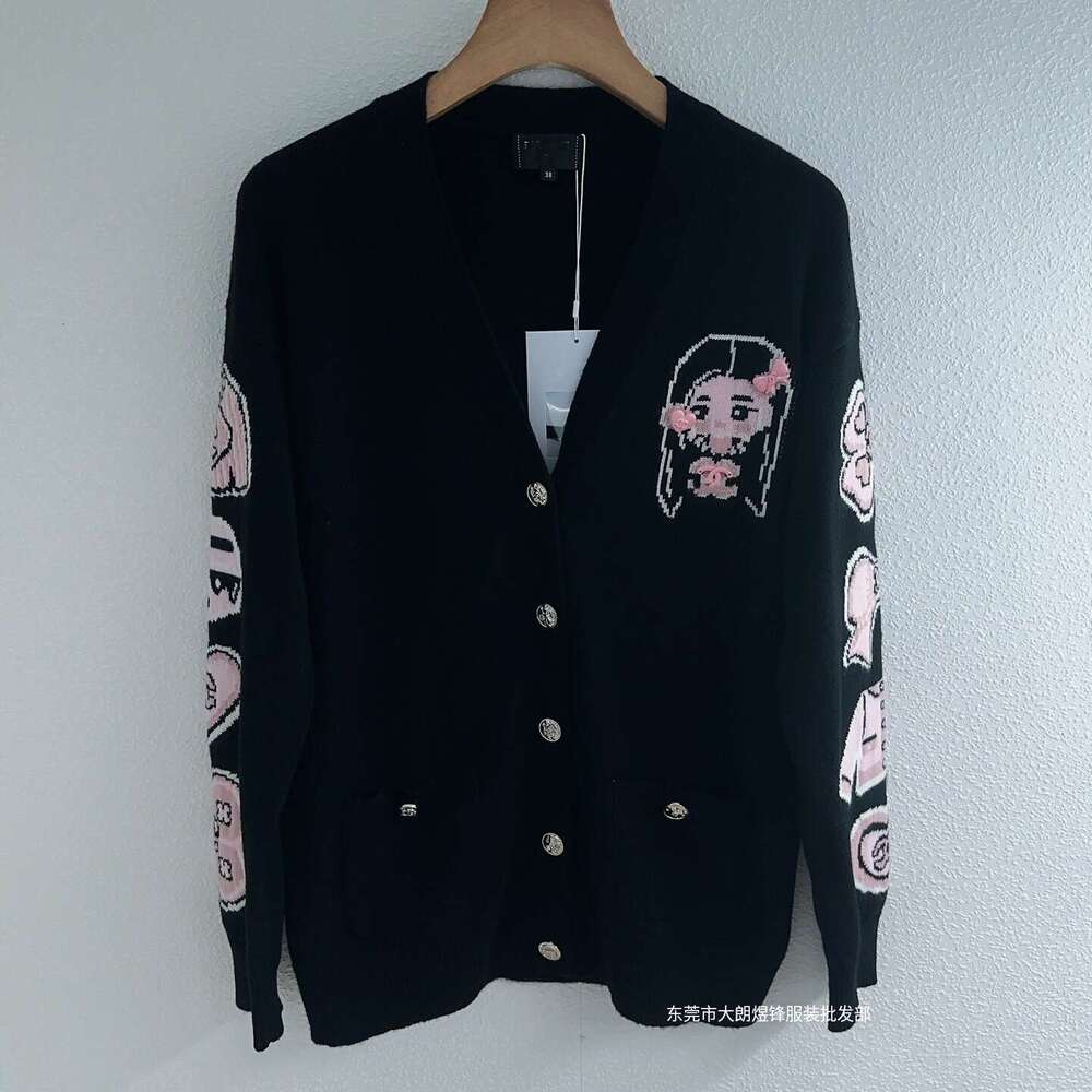 Style High Version Early Autumn New Micro Label Cartoon Jacquard V-Neck Long Sleeve Knitted Cardigan Top Qipao Hanfu Silk