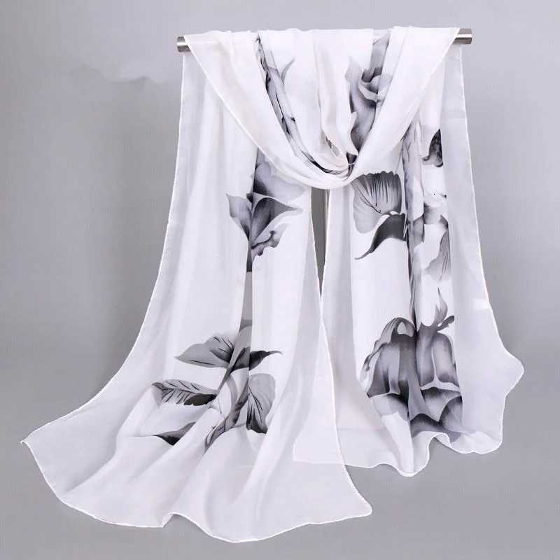 1Pc New Fashion Chiffon Silk Hijab Wens Long Soft Rose Flower Print Scarves Foard Wen Shawls X260328