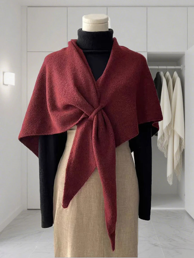 Version Womens Neck Wrap Autumn Winter Thickened Warm Shoulder Shawl Female Triangular Knitted Scarf 260325