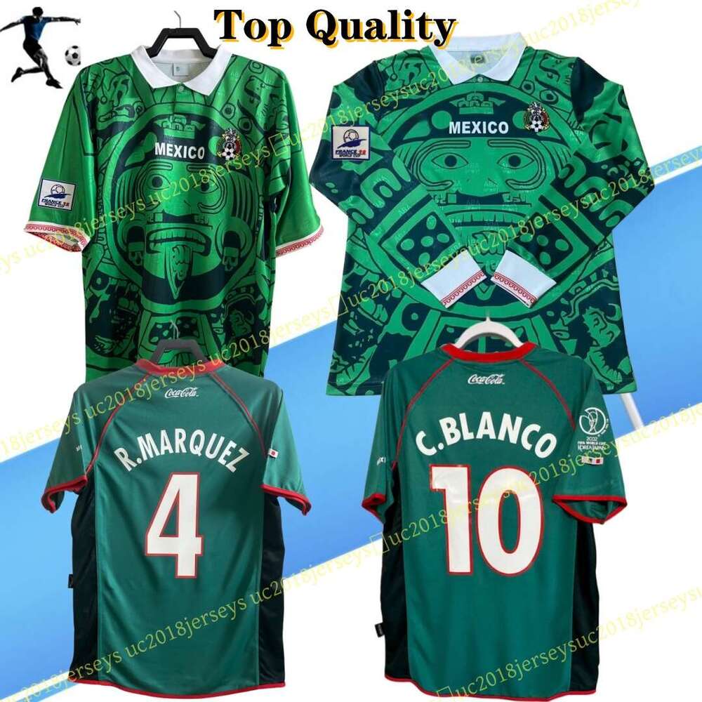 mexico jersey 1998 Retro soccer jerseys BLANCO HERNANDEZ CAMPOS RAMIREZ Mexico White Collar green shirt 1986-18 Classic football shirt Long sleeves S-3XL