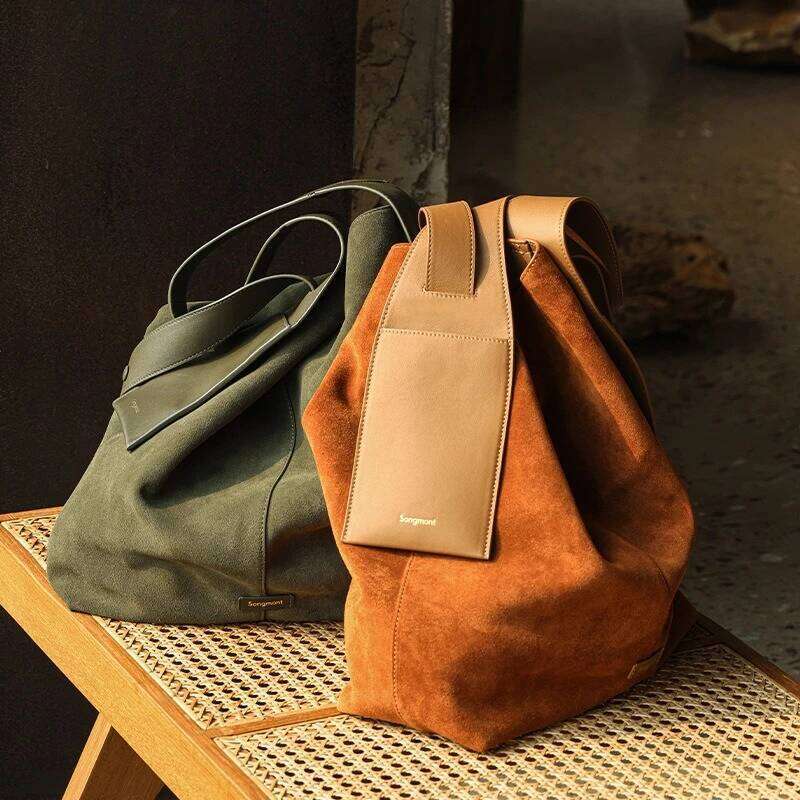 New High End Retro Suede Bucket Tote Bag Single Shoulder Crossbody Bag