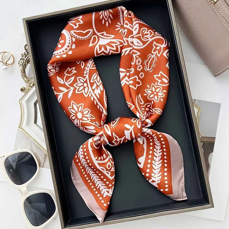 Boho Floral Print Satin Ladies Scarf Soft Imitation Silk for Wen Versatile for Neck Hair Bag Decor Fashion Accessory X260328