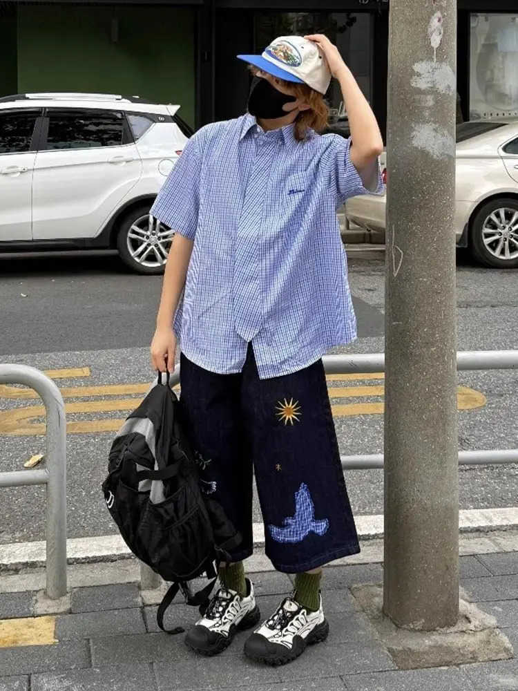 American summer trendy cool loose overknee versatile straight wide-leg pants high street shorts cropped jeans shorts feminino H260330