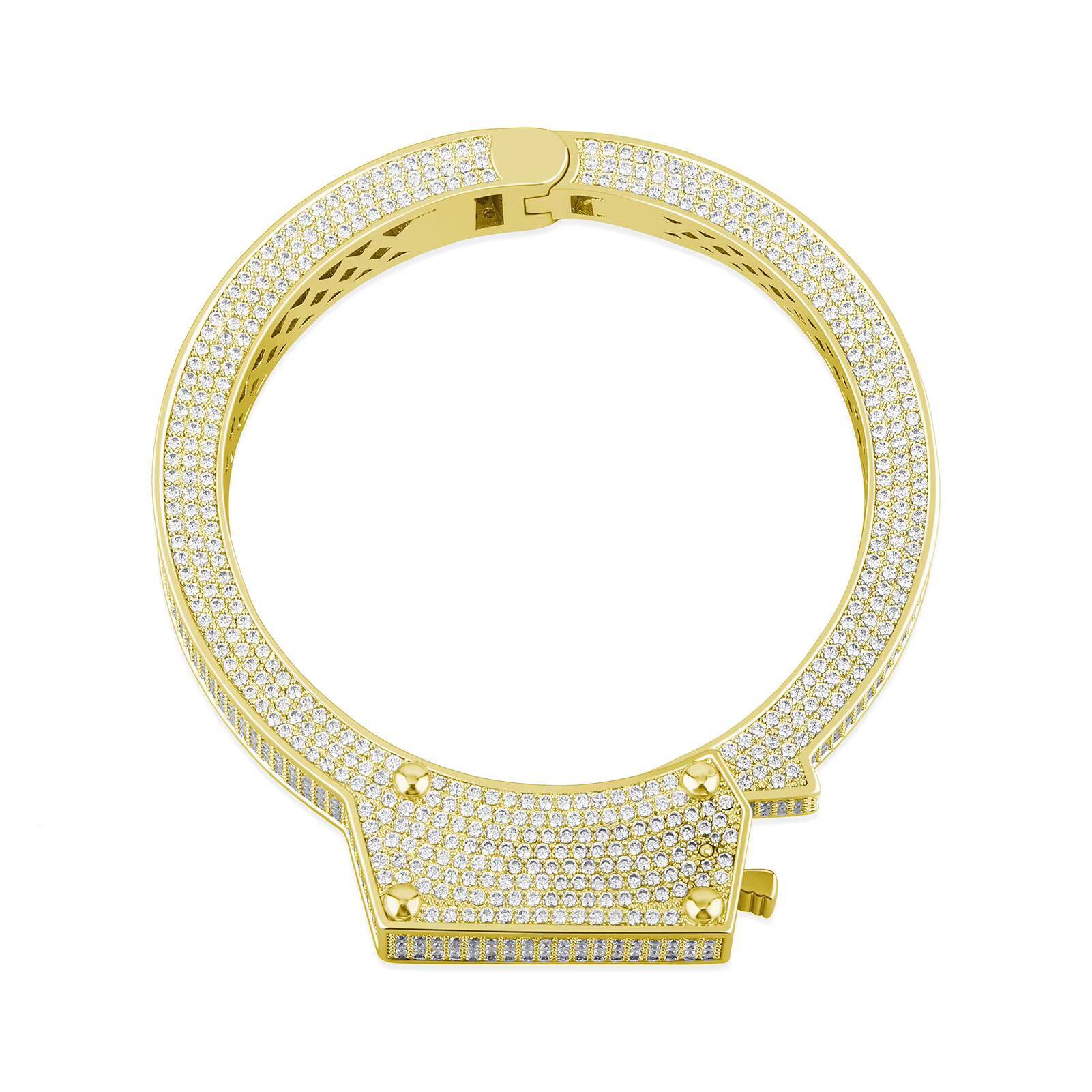 Bling Iced Out Handcuffs Bracelet Moissanite Copper 18k Gold Plated Moissanite Handcuffs Bangles