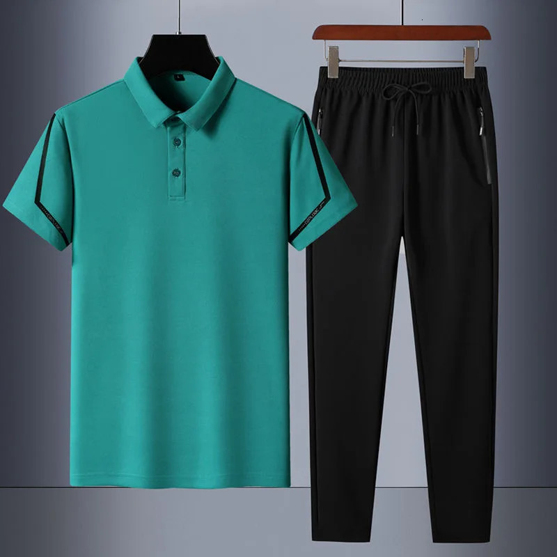 Summer Fashion Trend Solid Color POLO Shirt Set Mens Casual Relaxed Comfortable Breathable High-Grade Two-Piece Set 260324